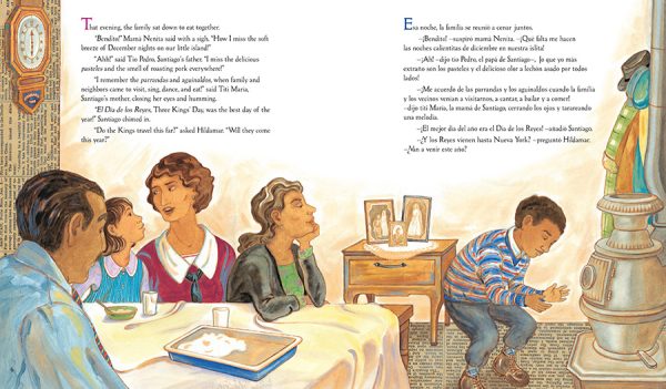 Interior spread #3 for The Storyteller's Candle / La velita de los cuentos by Lucia Gonzalez and Lulu Delacre