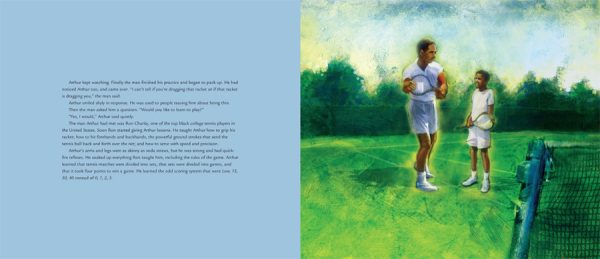 Interior spread #2 for Game, Set, Match Champion Arthur Ashe by Crystal Hubbard and Kevin Belford