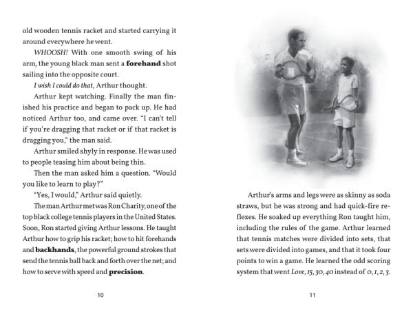 Interior spread #2 for The Story of Tennis Champion Arthur Ashe by Crystal Hubbard and Kevin Belford