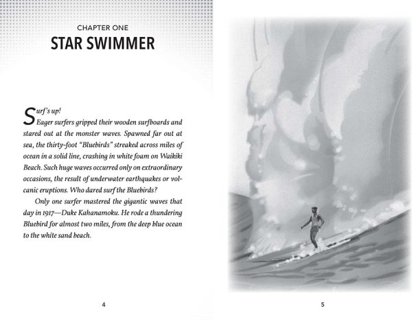 Interior spread #1 for The Story of Olympic Swimmer Duke Kahanamoku by Ellie Crowe and Richard Waldrep