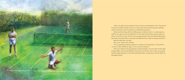 Interior spread #1 for Game, Set, Match Champion Arthur Ashe by Crystal Hubbard and Kevin Belford