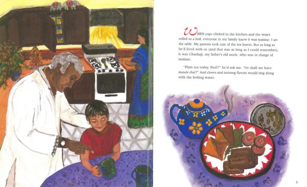 Interior spread #1 for Chachaji's Cup by Uma Krishnaswami and Soumya Sitaraman