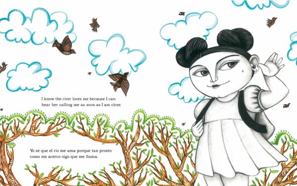 Interior spread #2 for I Know the River Loves Me / Yo sé que el río me ama by Maya Gonzalez and Maya Gonzalez