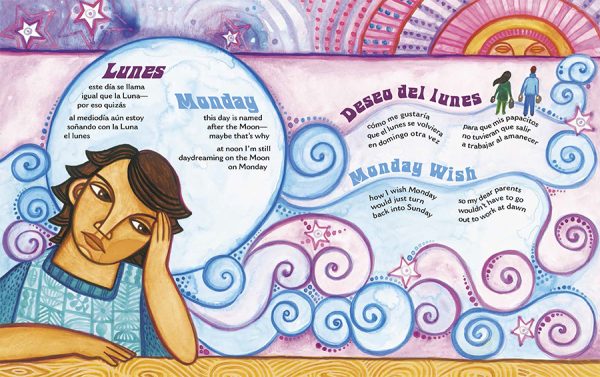 Interior spread #3 for Family Poems for Every Day of the Week by Francisco X. Alarcón and Maya Gonzalez