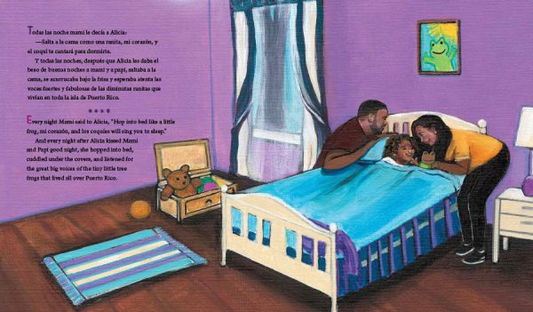 Interior spread #1 for Alicia and the Hurricane / Alicia y el huracán by Lesléa Newman; Georgina Lazaro and Elizabeth Erazo Baez