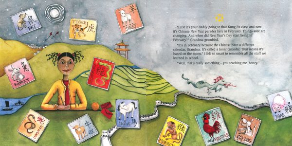 Interior spread #3 for The Day the Dragon Danced by Kay Haugaard and Carolyn Reed Barritt