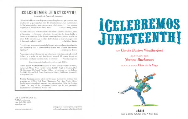 Interior spread #1 for ¡Celebremos Juneteenth! by Carole Boston Weatherford and Yvonne Buchanan