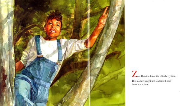 Interior spread #3 for Zora Hurston and the Chinaberry Tree by William Miller and Cornelius Van Wright; Ying-Hwa Hu