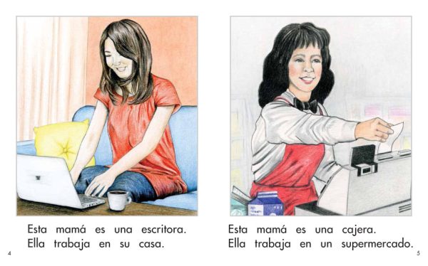 Interior spread #3 for Las mamás trabajan by Elena Castro; Barbara Flores; Eddie Hernandez and Michael Ramirez; Mary Ramírez-Greene