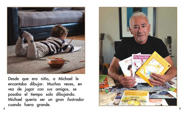 Interior spread #2 for ¿Quién es Michael Ramírez? by Barbara Flores; Elena Castro; Eddie Hernández