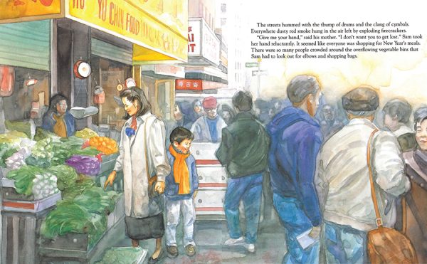 Interior spread #2 for Sam and the Lucky Money by Karen Chinn and Cornelius Van Wright; Ying-Hwa Hu