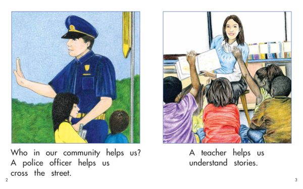 Interior spread #2 for Community Helpers by Elena Castro; Barbara Flores; Eddie Hernandez and Michael Ramirez; Mary Ramírez-Greene