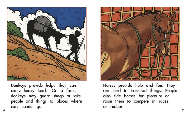 Interior spread #3 for What Animals Provide by Barbara Flores; Elena Castro; Eddie Hernández and Michael Ramirez; Mary Ramírez-Greene