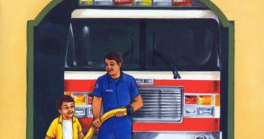 Front cover for At the Firehouse with Dad by Tina Athaide and Shachi Kale