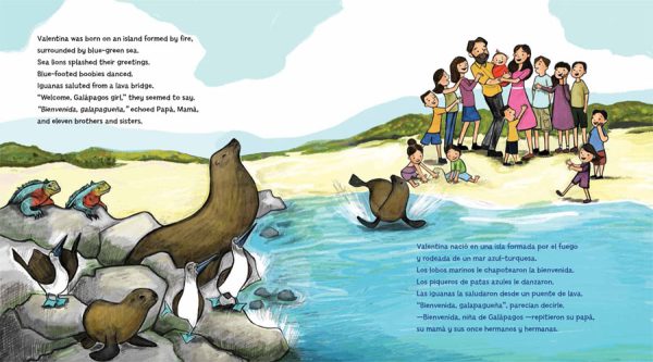 Interior spread #1 for Galápagos Girl / Galapagueña by Marsha Diane Arnold and Angela Dominguez