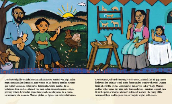 Interior spread #2 for Dream Carver / El tallador de sueños by Diana Cohn and Amy Córdova Boone