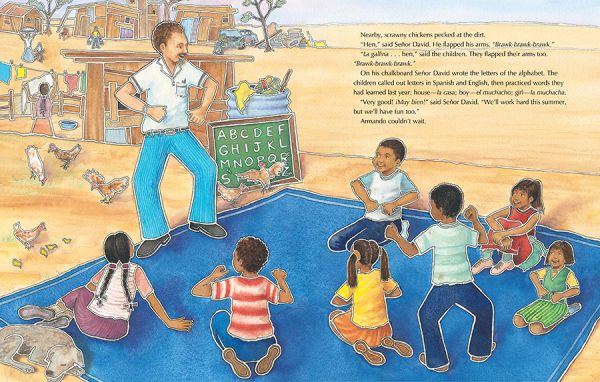 Interior spread #3 for Armando and the Blue Tarp School by Edith Hope Fine; Judith Josephson and Hernán Sosa