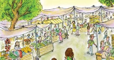 Front cover for At the Market by Elena Castro; Barbara Flores; Eddie Hernandez