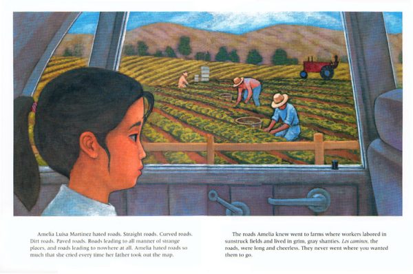 Interior spread #3 for Amelia's Road by Linda Jacobs Altman and Enrique O. Sanchez