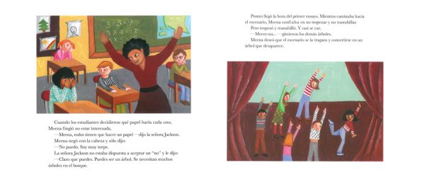 Interior spread #3 for El árbol más feliz by Uma Krishnaswami and Ruth Jeyaveeran