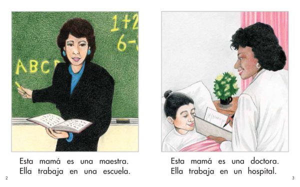 Interior spread #2 for Las mamás trabajan by Elena Castro; Barbara Flores; Eddie Hernandez and Michael Ramirez; Mary Ramírez-Greene