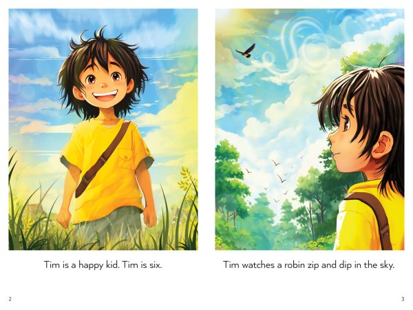 Interior spread #1 for Tim and Robin (Drumbeat Decodable Book Collection #5) by Sandra Samatte and Julian Grafenauer