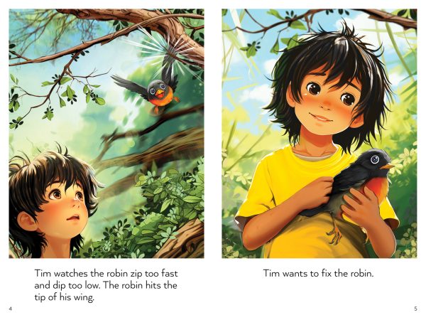 Interior spread #2 for Tim and Robin (Drumbeat Decodable Book Collection #5) by Sandra Samatte and Julian Grafenauer